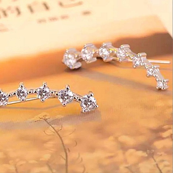 Ear Climber Sterling Silver Zircon Rhinestone - Picture 3 of 5